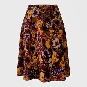 Apt. 9 Floral A-Line Skirt Size 14 - Purple Yellow Fall Print Stretch Cotton